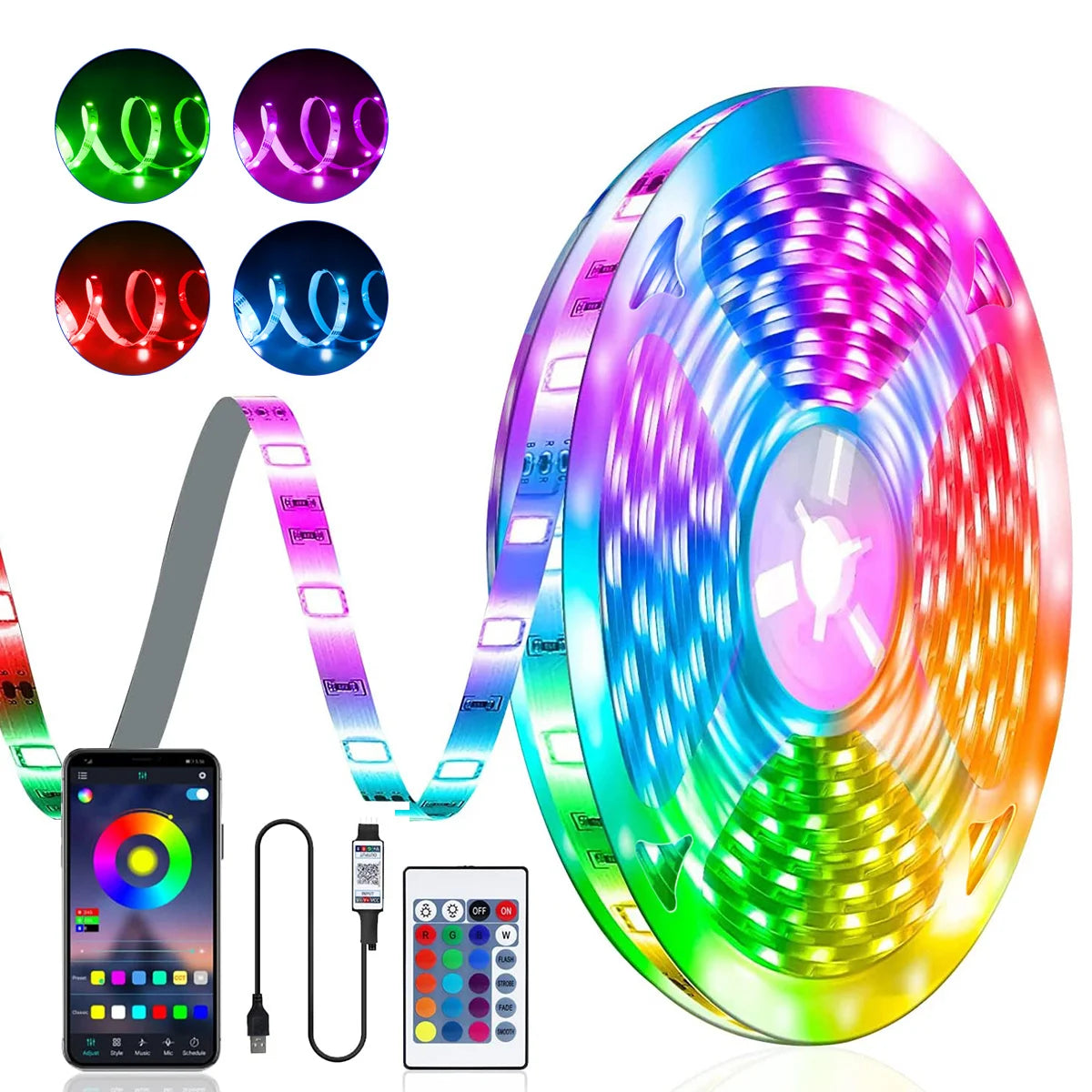 LED Strip Lights RGB ,5V 1M-30M,16 Million Colors, RGB , Led Strip Lighting Music Sync, Color Changing for Party Home
